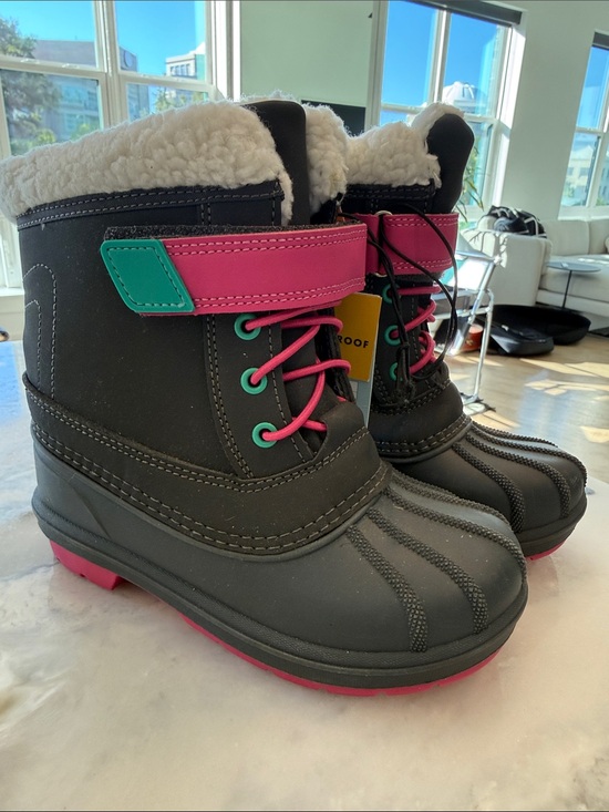 Cat & Jack Other - Cat & Jack Kids Waterproof Snow Boots in Gray with Pink & Teal Accents